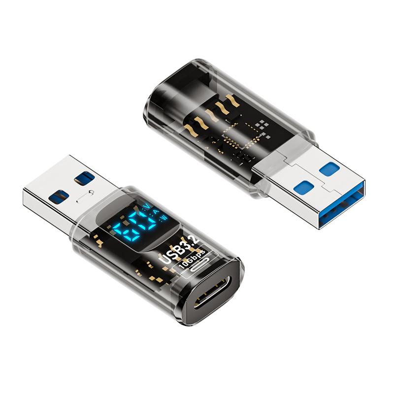 36W 3A Qc Charging Adapter With Digital Display Voltage Current Power Meters Usb 3.2 10Gbps Otg Usb A Male To C Pd 60W Charger