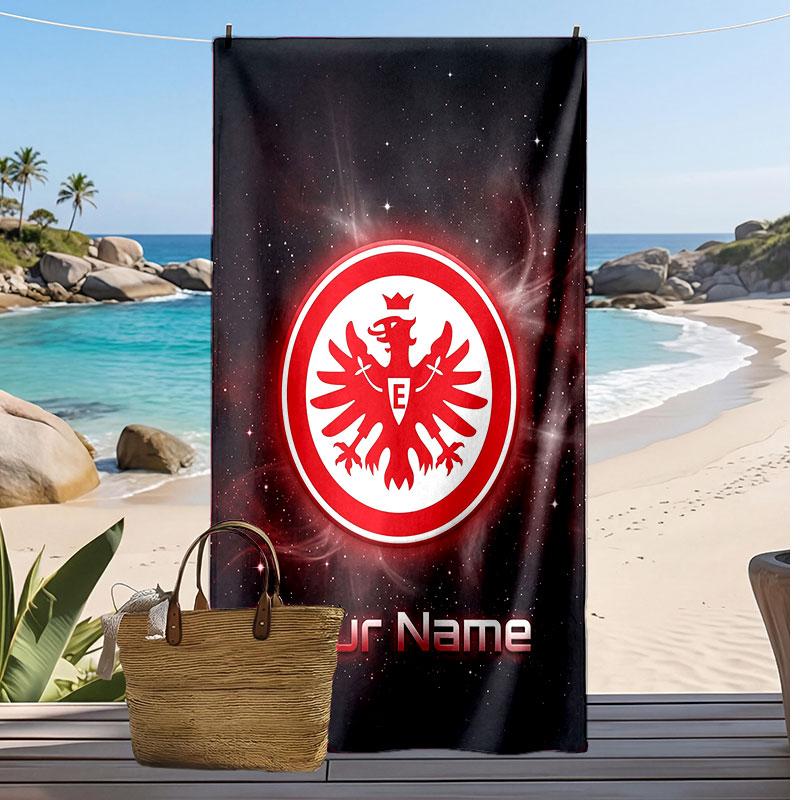 Asciugamano da Spiaggia Personalizzato Stampato Eintracht Frankfurt Logo Calcio Supporto Nome Personalizzato Testo Asciugamano Assorbente Per Sport Viaggio Regalo Speciale