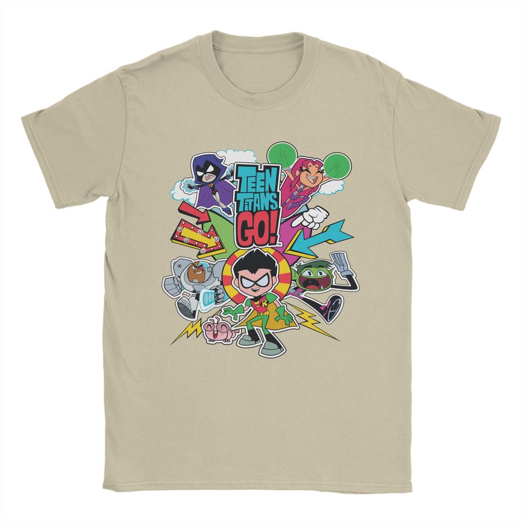 Luźna koszulka z grafiką Teen Titans Go i Zespołu Strzał Męska Bawełniana Krótki Rękaw Okrągły Dekolt Letnie Topy