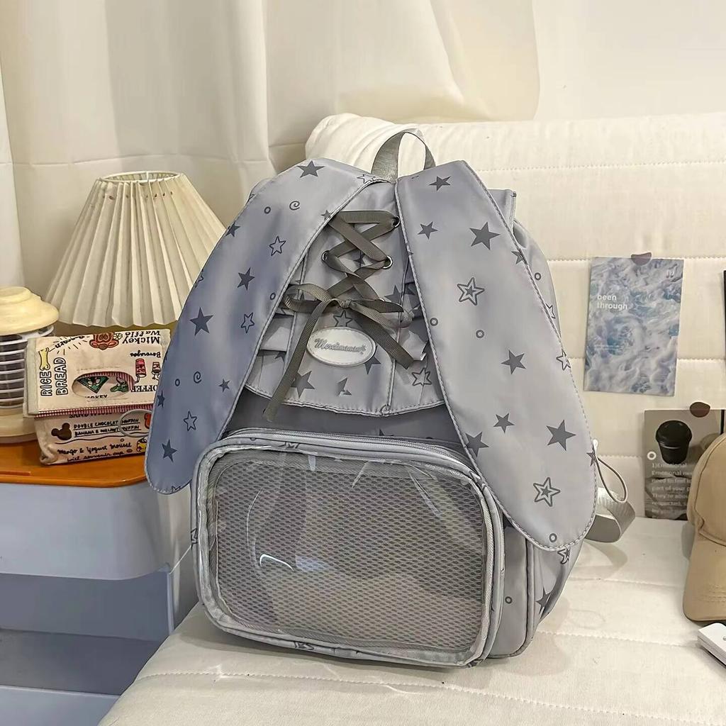 New Cute Bow Rabbit Ear Ita Backpack Sweet Girl Transparent Rucksack Fashion Women's Large Capacity Student DIY Display Knapsack