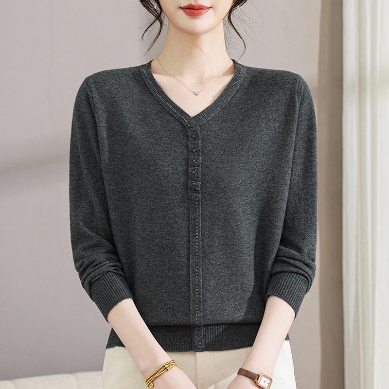 Feinstrickpullover für Mütter: Frühlings-/Herbststil, Langärmeliger Wollpullover für Frauen mittleren Alters