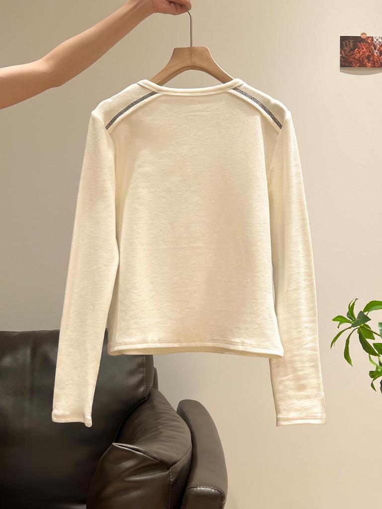Stilvolles weißes, eng anliegendes Langarm-Basisschicht-T-Shirt mit halbem Reißverschluss – Zweifellos einzigartige Textur