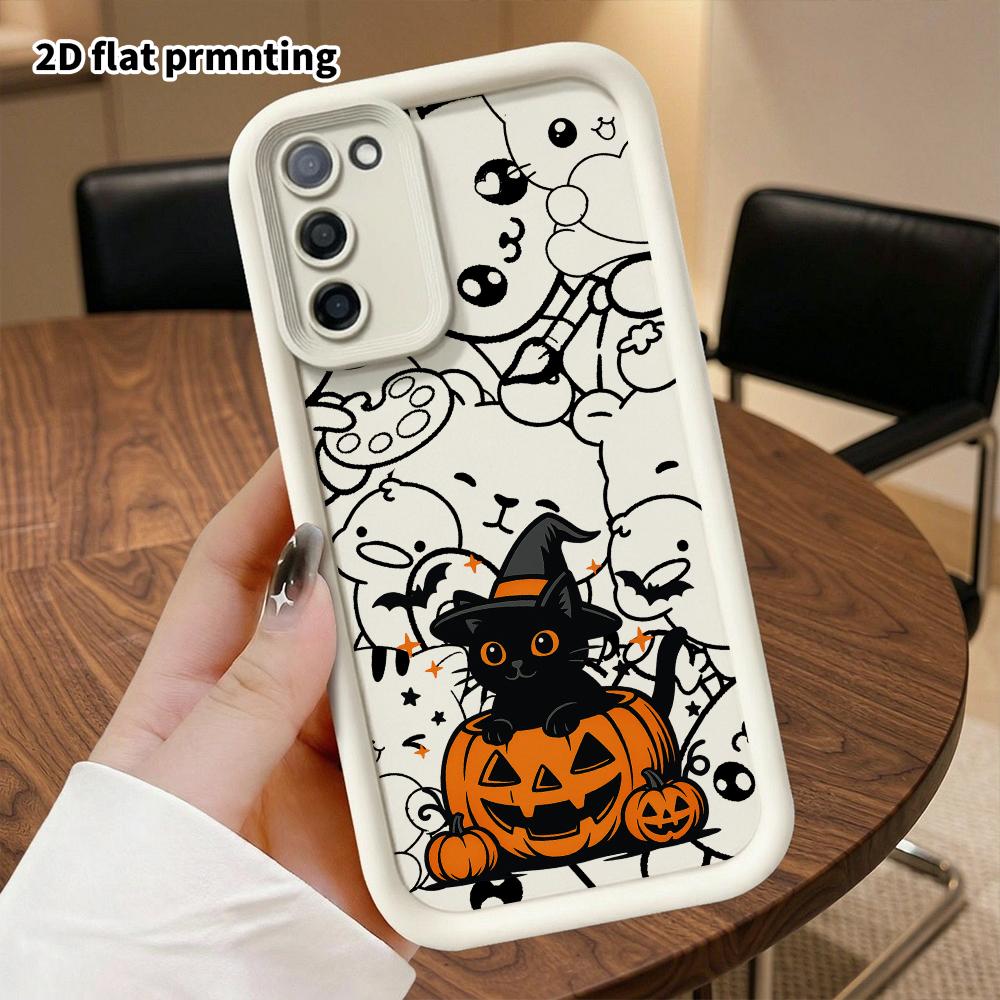 Phone case: 2D flat, suitable for Samsung Galaxy A34 A35 M05 M06 S20 S22 S21 FE Plus 5G protective case, Halloween little black cat, perfect Christmas