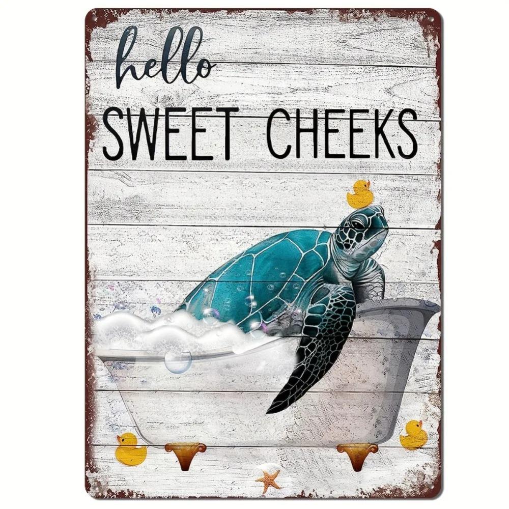 Funny Turtle Bathtub Retro Metal Sign "Hello Sweet Face" Vintage Wall Art