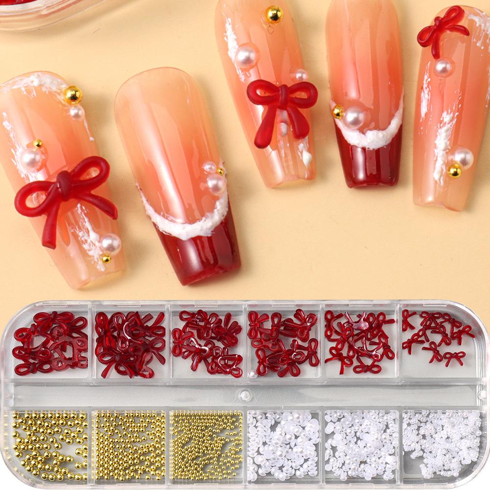 Nail Art Jewelry 12-Grid New Year'S Festive Three-Dimensional French Bow-Sized Mixed Nail Jewelry