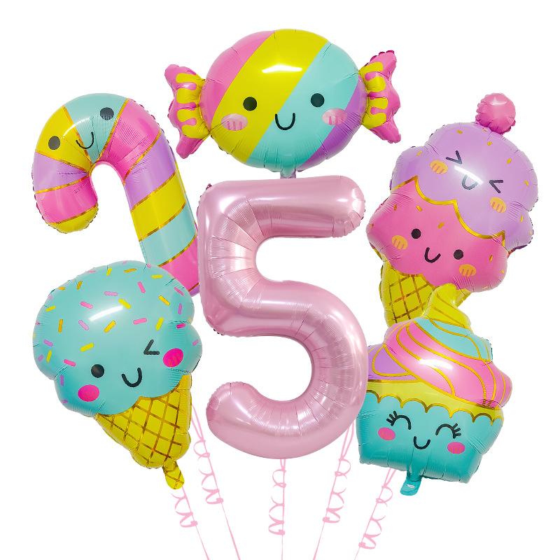 New Cute Candy Ice Cream Balloon Set Children'S Birthday Decoration Scene Arrangement Aluminum Mold Balloon Supplies