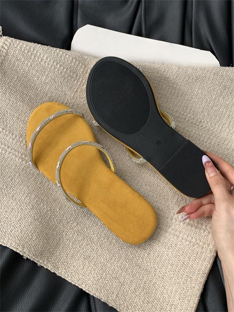 

Purple women s sandals 2025 summer flat bottom one word with rhinestone slippers women wear ins trendy slippers 35