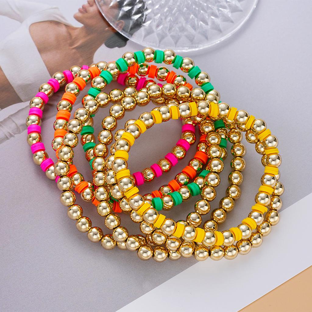 Beach Resort Wind Bracelet Versatile Multi-strip Stacked Bohemian Color Pottery Sheet Beaded Gold Bead Bracelet