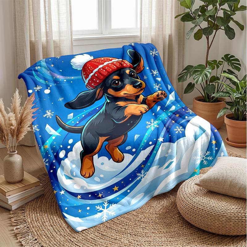 Winter Christmas Dogs Theme Blanket Lightweight Warm Flannel Blanket Decorative Throw Blanket for Home Decoration