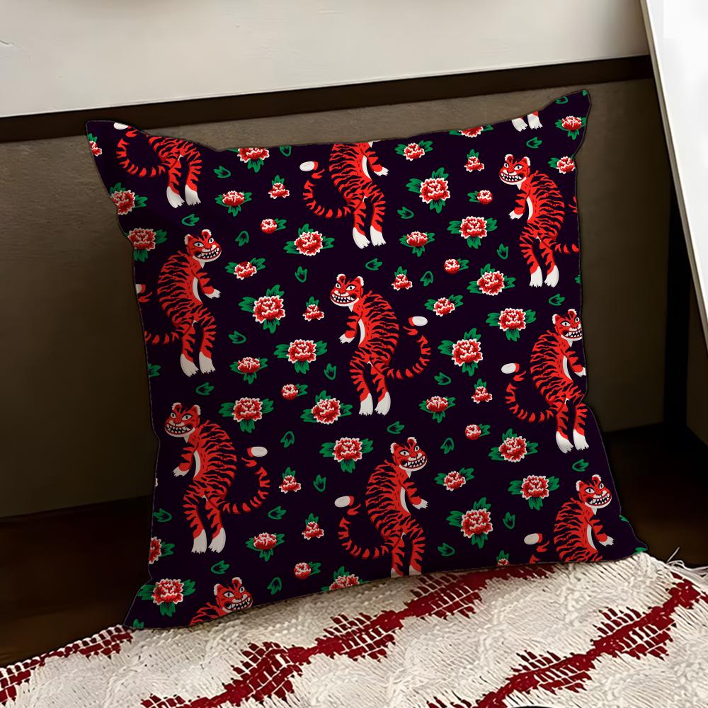 Tropical Tiger Pattern Cushion Cover Reversible Soft Durable Pillow Cover Home  Car MultiScene Use for Daily Comfort
