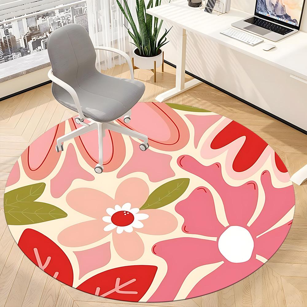 1pc Floral Pattern Office Round Area Rug,  Mat Suitable For Office, Under Office Chairs Bedroom Living Room Home Decor, Room Deco