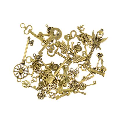 50 sztuk mieszany klucz wisiorek DIY ustalenia antyczny brąz moda Charms