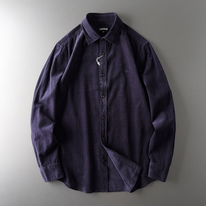 Cut-off American-Style Corduroy Long-Sleeve Export Shirt Navy blue XL