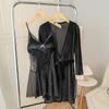 New Autumn Velvet Pajamas Two-piece Robe Set Feminine Lace See-through Robe Bathrobe Casual Velvet Home Clothes