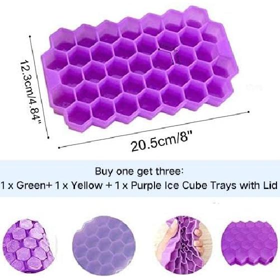 Ice Cube Trays with Lids 3 Pack, Silicone Ice Cube Mold Flexible Easy Release Small Square Ice Tray 111 Cavities Food Grade Stackable Ice Trays for