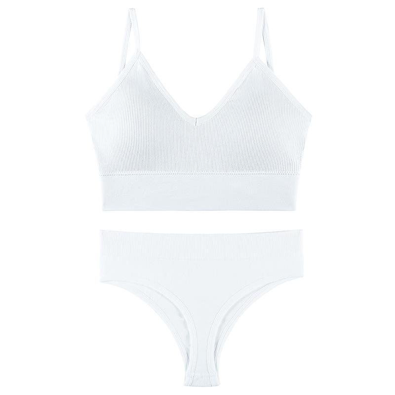 Women's French Wirefree Push-Up Bra Set - Thin, Sexy Triangle Cup Sports Underwear with Beautiful Back Design, Two-Piece.