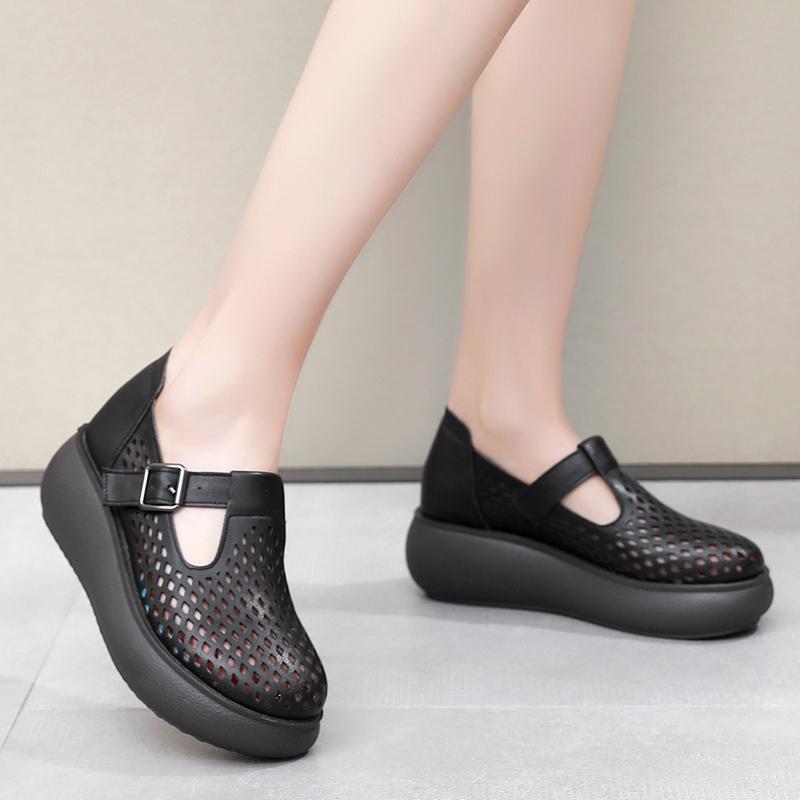 Fashion GKTINOO Genuine Leather Closed Toe Sandals For Women Hollow Out Summer Platform Sandals Wedges Leisure Ladies Shoes Handmade