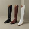 Fashion Women's new autumn and winter pointed leather cowhide heel, extra large and knee high, side zippered western boots