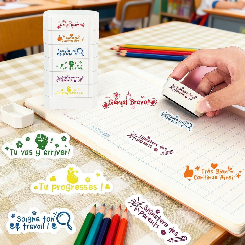 6-in-1 Teacher's Multi-Layer Stamp: Building Blocks, Scoring, Weather, Drinking Water, Encouragement