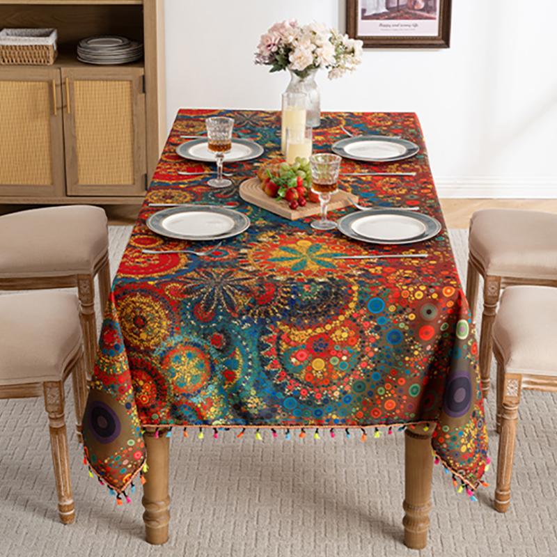 Nieuw Kleurrijk Tafelkleed met Franjes en Gedrukt Patroon Stofdichte Eettafelhoes Waterdicht Rechthoekig Salontafelkleed voor Thuisgebruik
