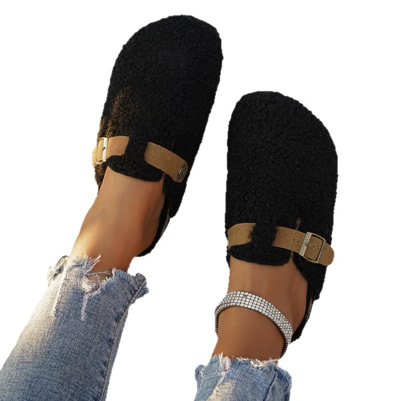 Women's Wide Width Furry Birkens Tocks, Plush Lined Slip-On Clogs, Outdoor Winter Slippers for Women
