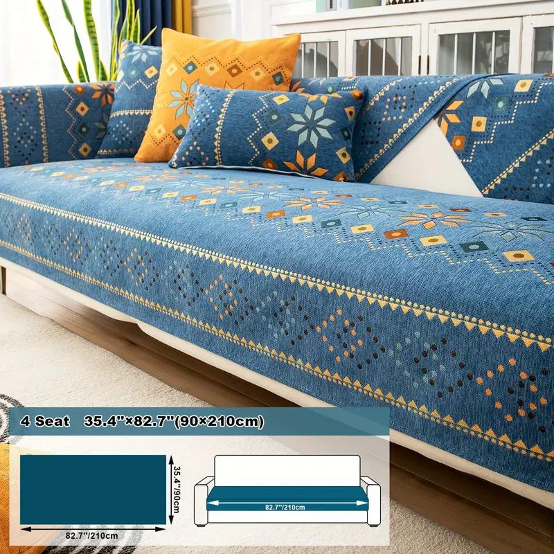 Sofa Cover Geometric Embroidery Sofa Slipcover Thick Plush Sofa Protector Cover Non Slip Couch Covers for Bedroom Office Living Room Home Decor