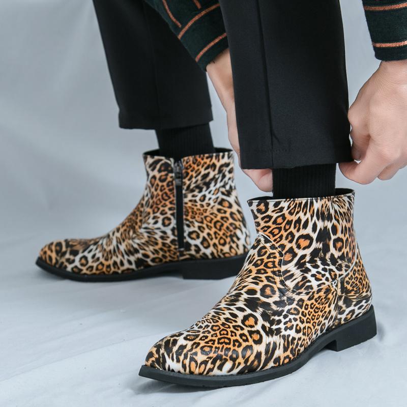 Pánské podzimní kotníkové boty s leopardím vzorem 2025 velká velikost 46 špičaté pánské společenské boty business casual pánské kožené boty botas para hombre