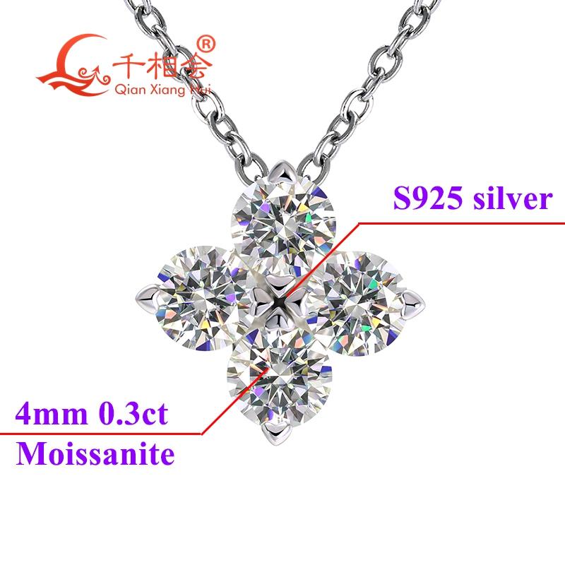 S925 Silver 1.2ct Round Four Leaf Clover White Moissanite Pendant Choker Necklace Jewelry Valentine's Day Wedding Date Gift