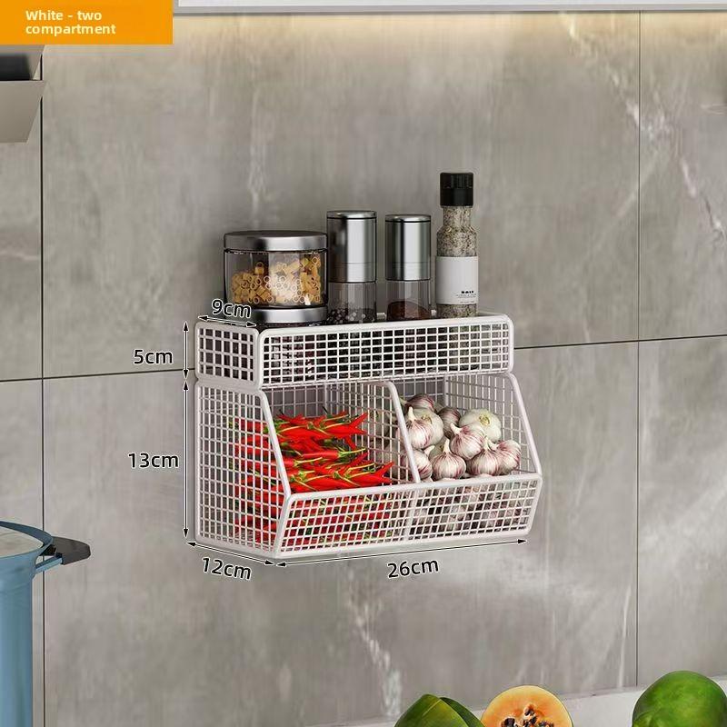 Koszyk do przechowywania w kuchni montowany na ścianie odpowiedni do trwałego metalowego drutu do przechowywania przypraw, warzyw i cebuli, czosnku półka ścienna