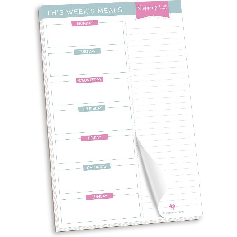 bloom daily planners Weekly Meal Planning Pad - Magnetic Hanging Refrigerator Menu Planner with Tear-Off Sheets & Perforated Grocery Shopping Lists -