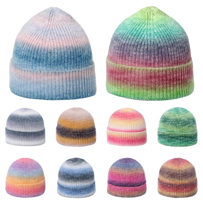 1Pc Ski Caps Thicken Knitted Hat Winter Hip Hop Slouchy Women/Men Soft Harajuku Style Outdoor Tie Dye Color