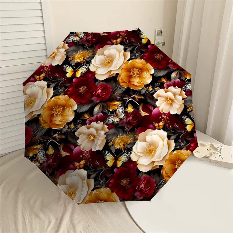 

1PC Floral Butterfly Umbrella-8-Rib Reinforced, Automatic Open, Lightweight & Durable, Cute Fashion Accessory for Outdoor-Y0379
