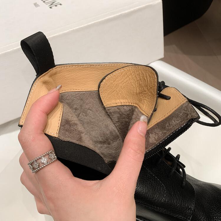 Moda 2025 Nuevas Botas de Mujer Otoño/Invierno Punta Redonda Tacón Grueso Moda Botines Cortos de Piel Genuina para Mujer Hechos a Mano Retro Tacones Bajos