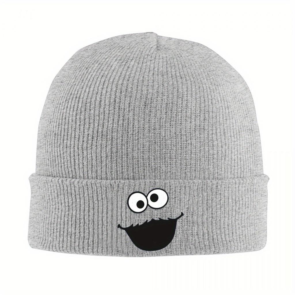 S-Sesame Street Cookie Monster Face Knitted Hat for Women Men Beanies Autumn Winter Hats Warm Cap