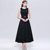Elegant Sleeveless Round-Neck Slimming Satin A-Line Maxi Dress for Women Vintage Solid Mid Length Prom Birthday Party Formal Dress