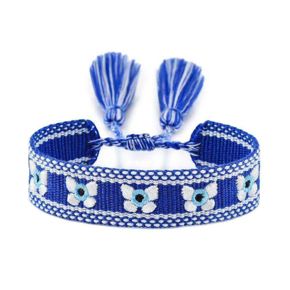 Embroidered Woven Charm Bracelets Adjustable Rope Blue Eyes Bracelet  Jewelry Gift