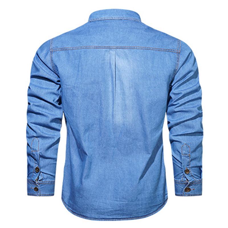 Spring Men Outdoor Multi-pocket Denim Tooling Shirts Man Long-sleeved Denim Shirts Quality Male Cotton Casual Jeans Shirts
