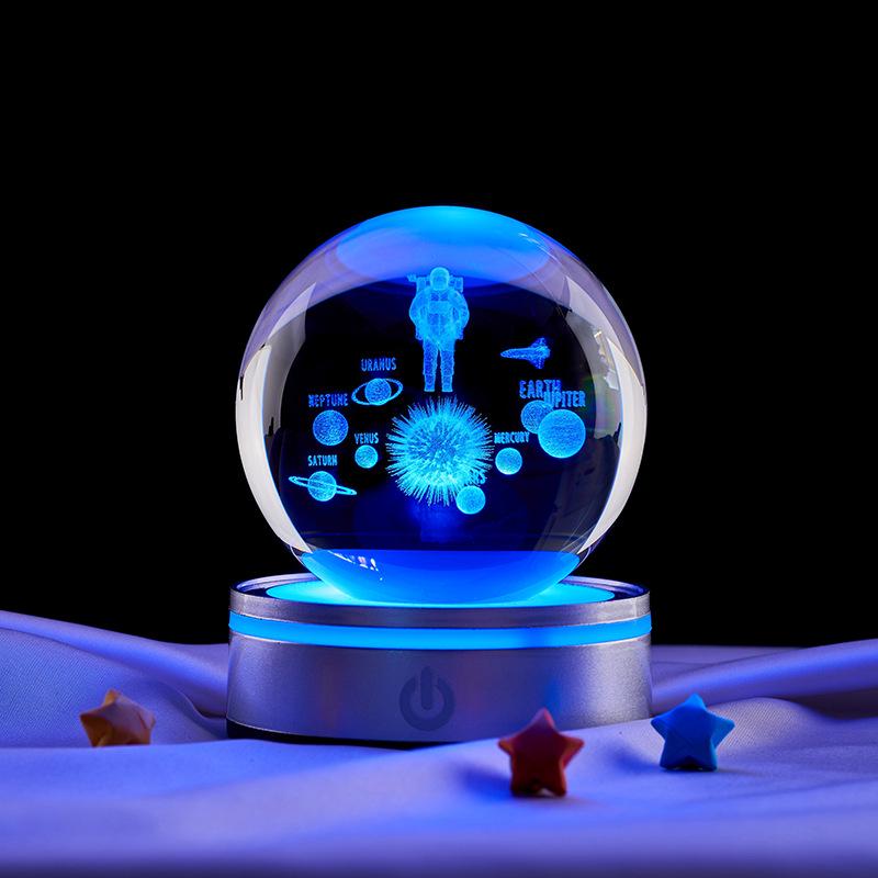 3D Lazer Kazımalı Yıldızlı Gökyüzü Gece Lambası Kristal Küre