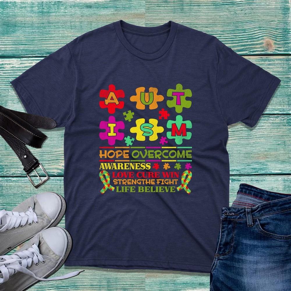 Autism Hope Overcome Tshirt Autism Awareness Pieces Autistic Autism Support Top S