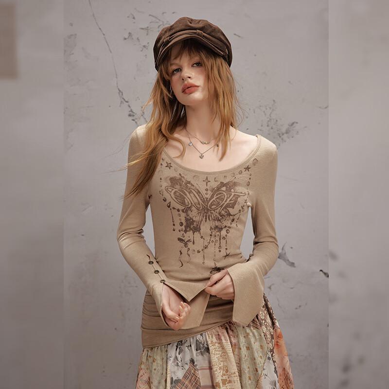 UNIFREE 2025 Fall Retro Print Patchwork Long Dress