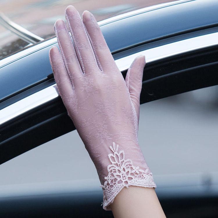 Women's Summer Sun Protection Ice Silk Touch Screen Lace Gloves - Short, Breathable, Anti-Slip, Full Finger for Driving