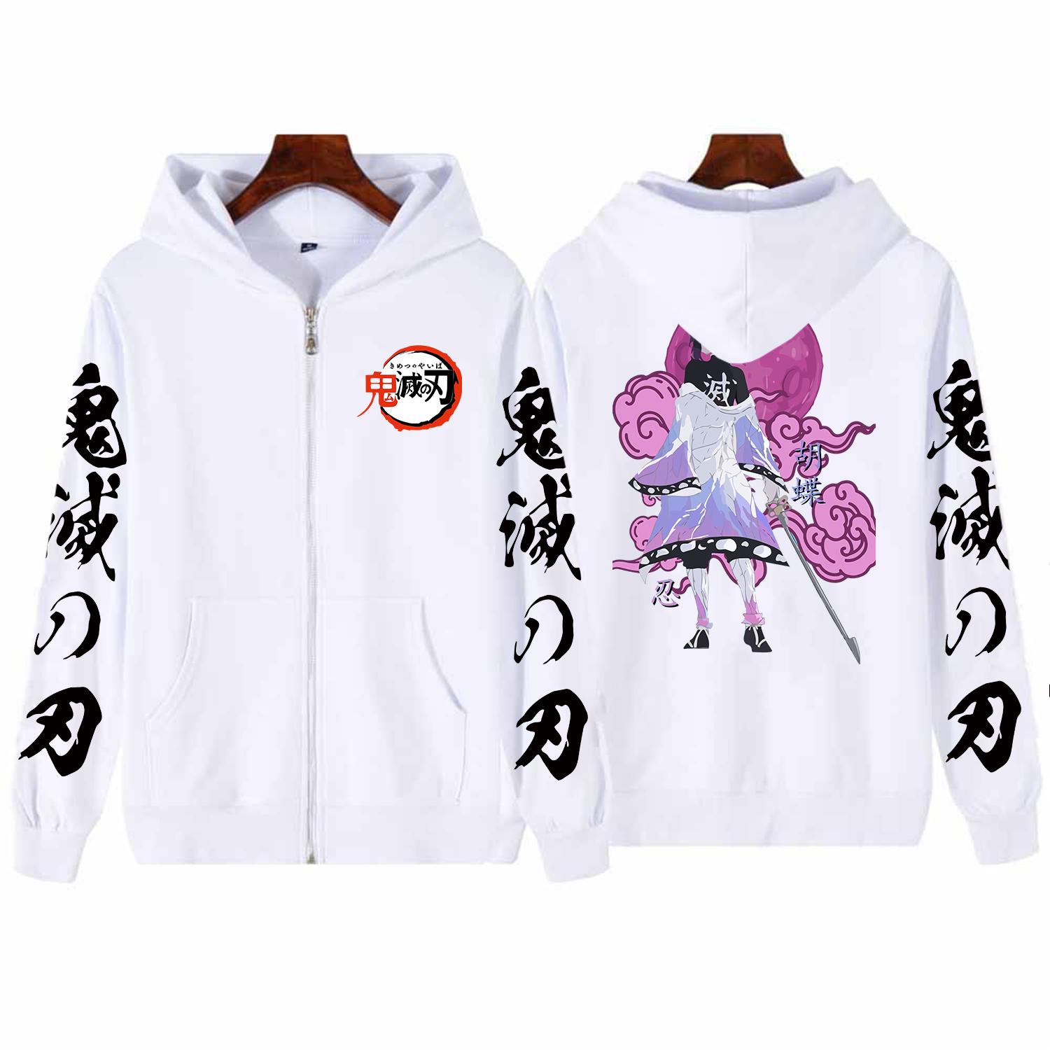 

Корейский стиль Demon Slayer Kochou Shinobu Горячие аниме толстовки на молнии для мужчин и женщин Harajuku толстовки повседневные готические куртки на молнии пальто 4XL белый
