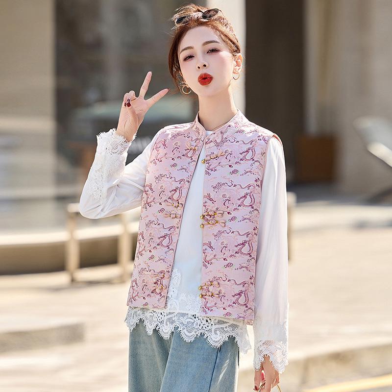 2025 Spring/Fall Women's Lace Shirt & Printed Vest Two-Piece Set