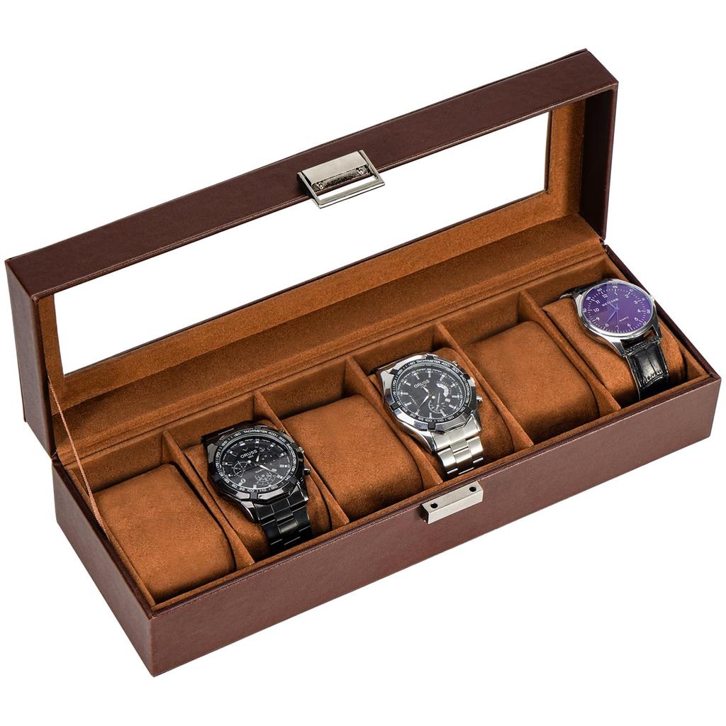 ProCase Watch Box for 6 Slot Watch Watch Storage Watch Holder Organizer for Watch Display Case with Glass Lid Men, Men's Case, Men,