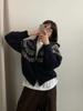 Women's Korean Style Retro Jacquard Fair Isle Cardigan with Double Zipper for Spring and Autumn