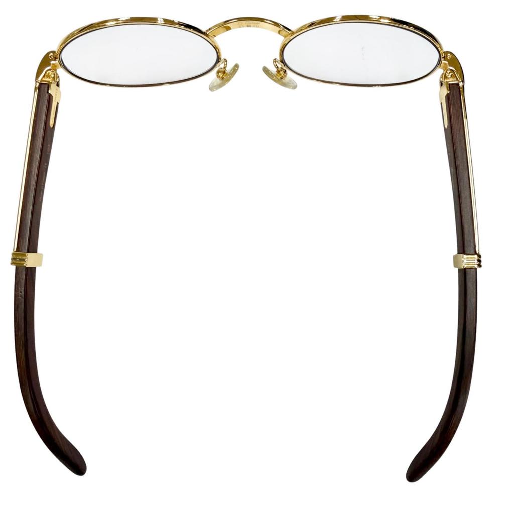 Excellent Cartier Glasses Trinity Wood Temple Oval Gold Wood Mens Used