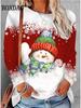 Christmas Snowflake Print T Shirt Casual Cute Cat Graphic O-Neck Long Sleeves Top Tee Women Clothes Festival Winter Loose Shirts