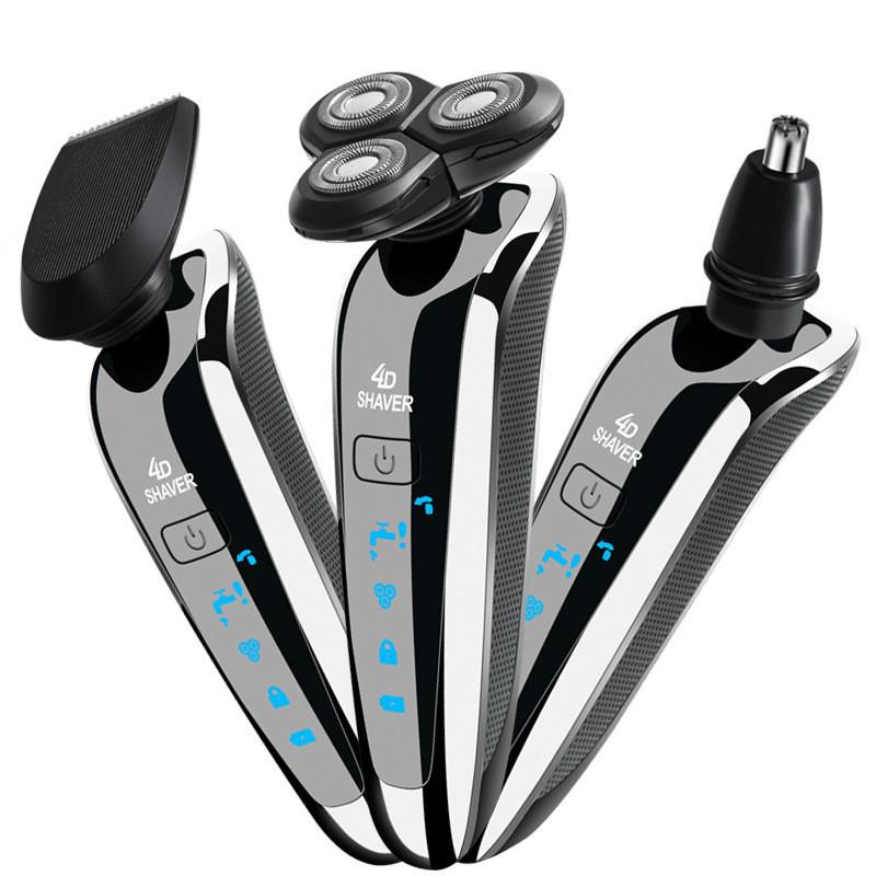 4D Electric Floating Shaver: USB Rechargeable, Full Body Washable, Multifunctional Beard Razor for Men.