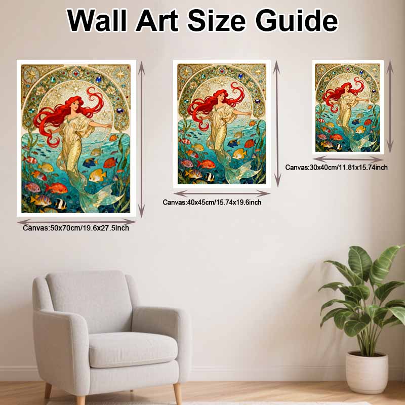 Disney 5d Diamond Painting, Mermaid and Fish Diamond Art Painting Diy Handmade Sticker Gift, Home Decoration Painting