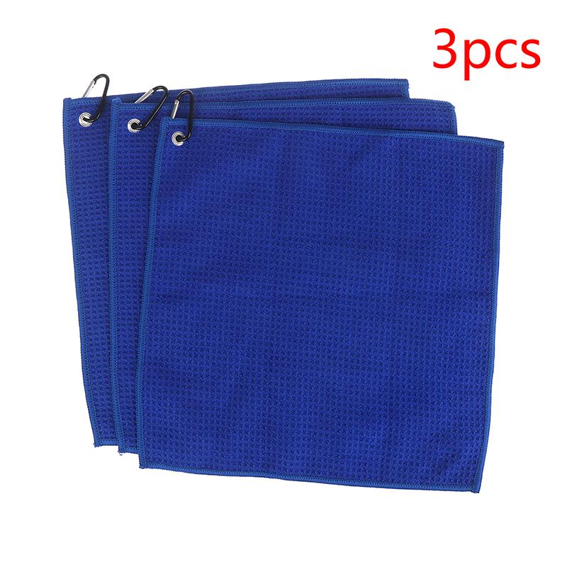 

3Pcs 30Cm*30Cm Triple-Fold Golf Towels With Hanging Hook Microfiber Waffle Waffle Patterned Flight Disc Golf Towels синій